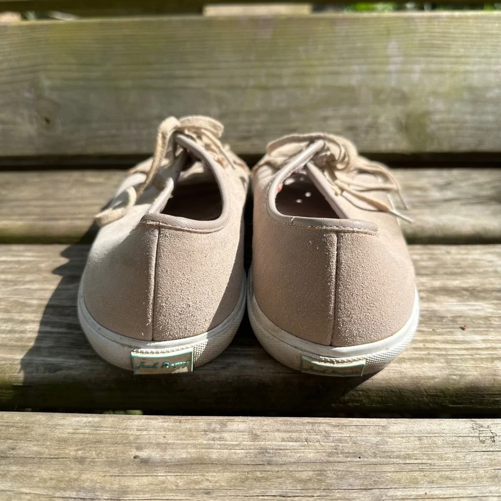 Jack Rogers Carter Tan‎ Suede Whipstitch Lace Up Sneakers Floral Boho Size 11